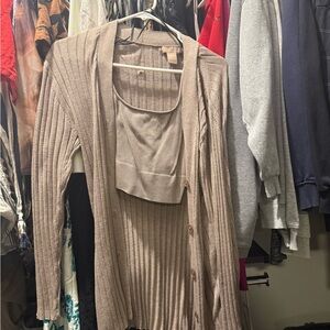 Women's Tan Ribbed Sweater Set